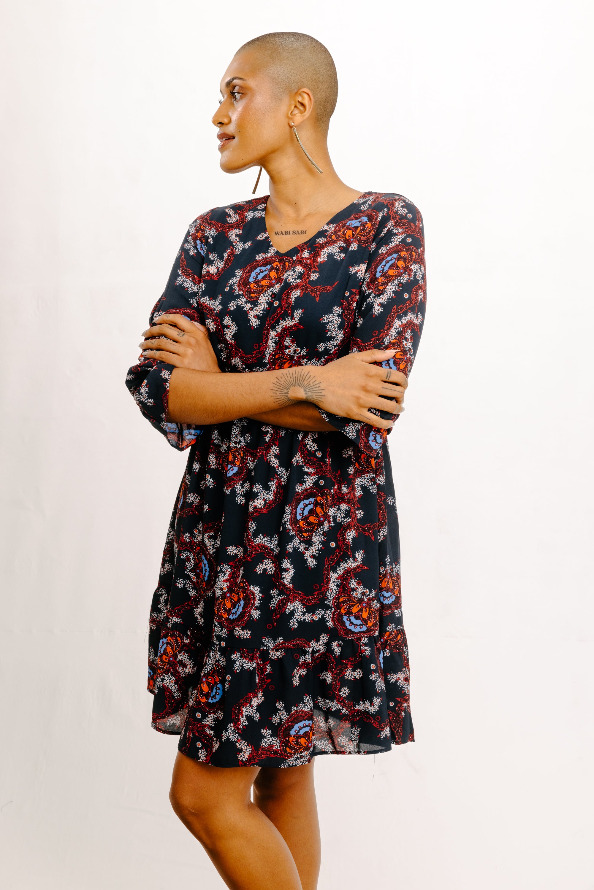 Gathered Waist Ruffle Sleeve Floral Smock Dress