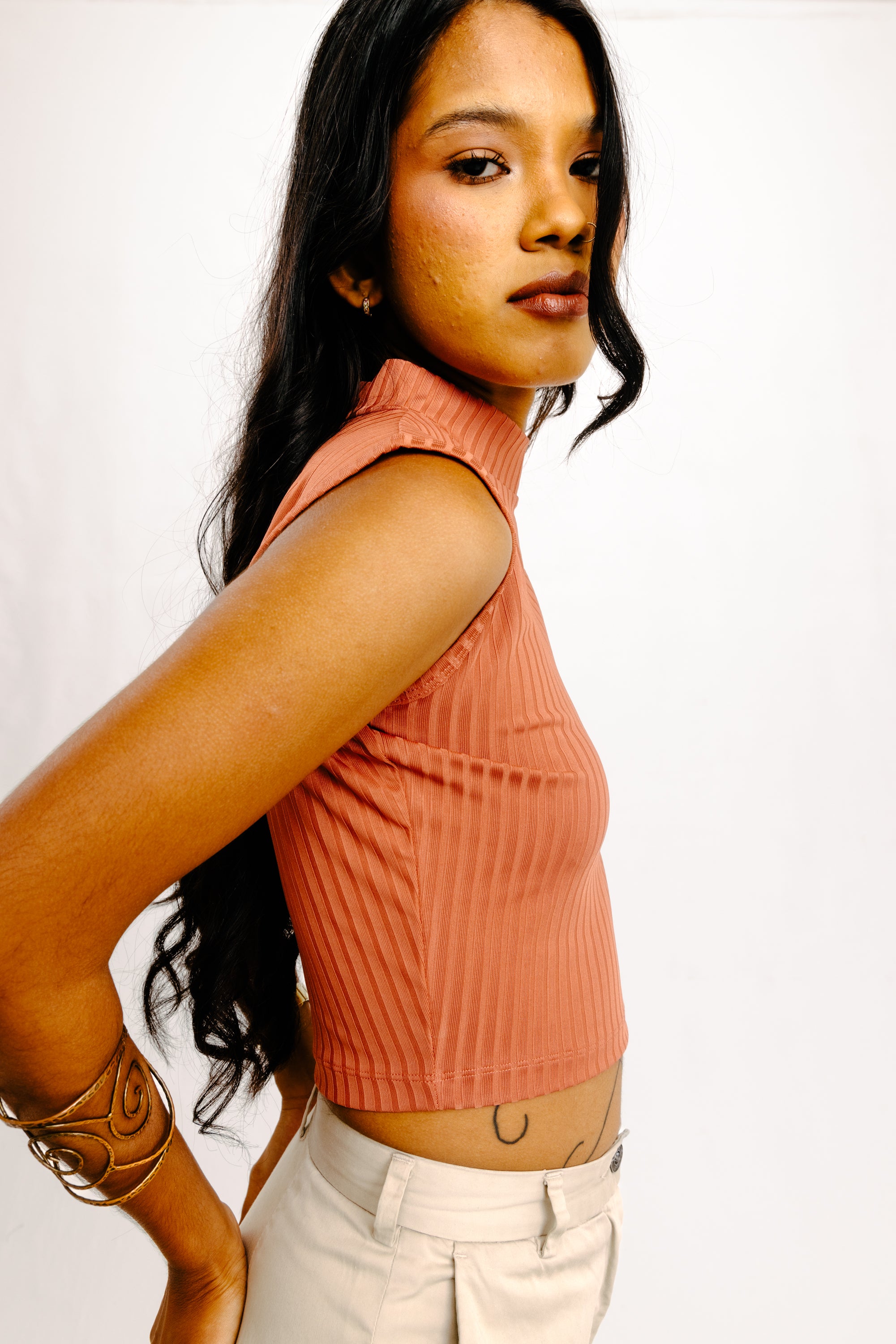 Ribbed Mock Neck Crop Top