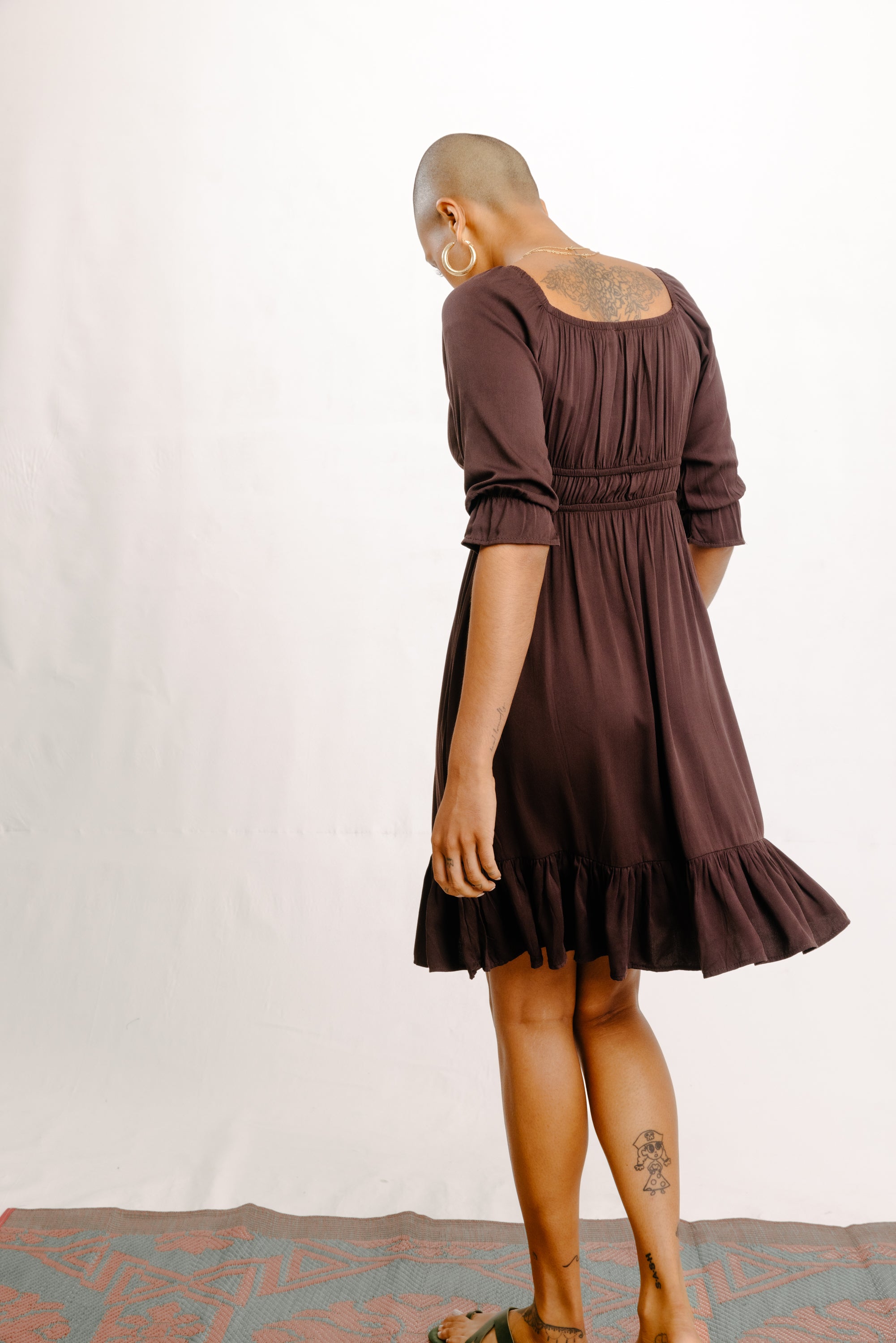 Ruffle Hem Midi Smock Dress